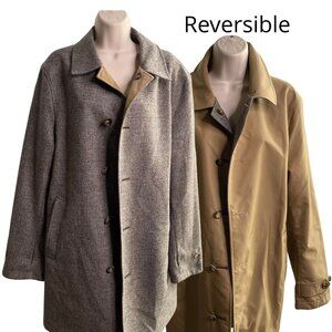 Vintage Brooks Brothers Reversible Mens Coat 40R Wool & Polyester Gray/Beige u